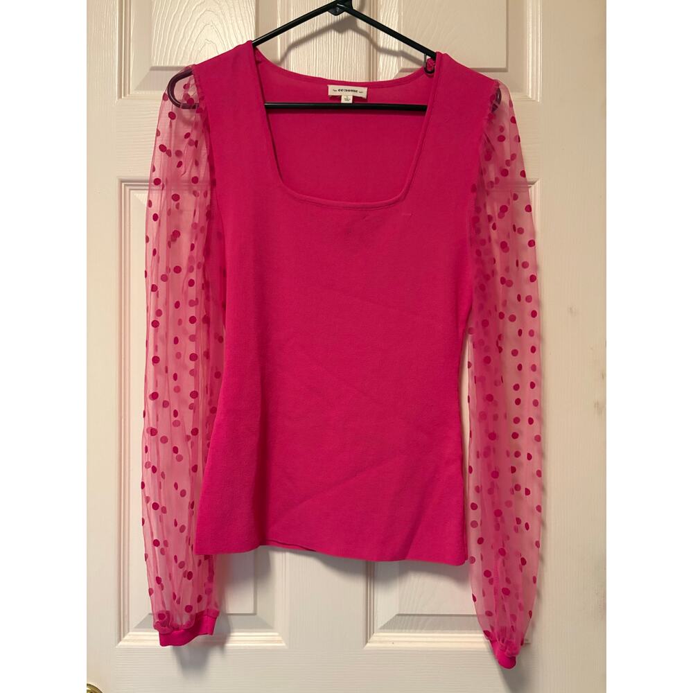 Ee:some Viscose Blend Pink Blouse Sheer Sleeves Polka Dot Whimsigoth Barbie